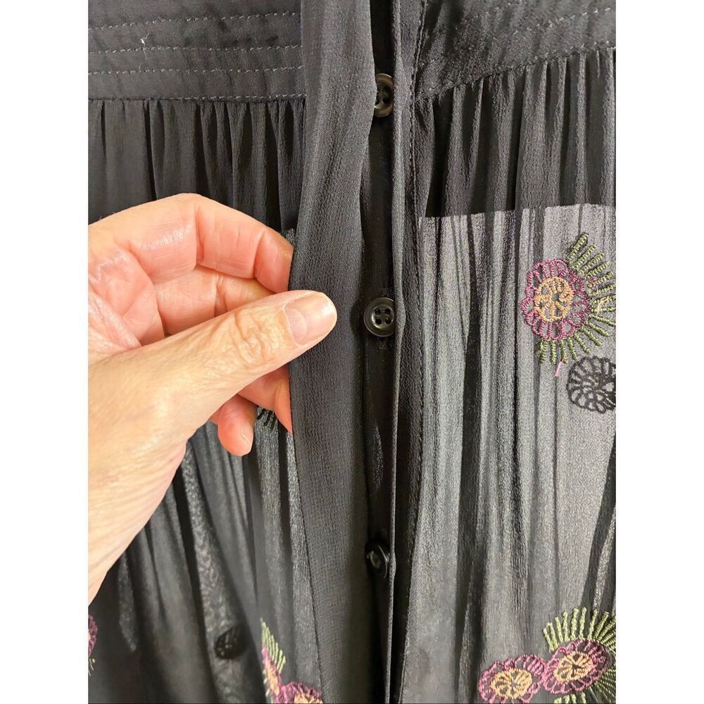 Antik Batik Sheer Embroidered Long Sleeve Blouse in Black Size S - Picture 7 of 11